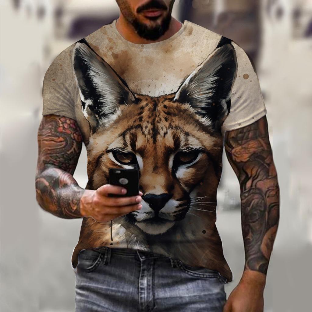 Summer Men's Summer Men's Casual T-shirt 3d Printed Lynx Bobcat Print Unisex Short-sleeved Fashion Trend Home Wear