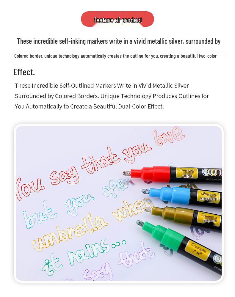 Guang Na 157 Double-Line Metallic Glitter Marker Set - 24 Colors