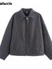 Women's  Wind Pure Color Wide Fit Zippered Wool Coat Casual Versatile Autumn Winter Short Jacket