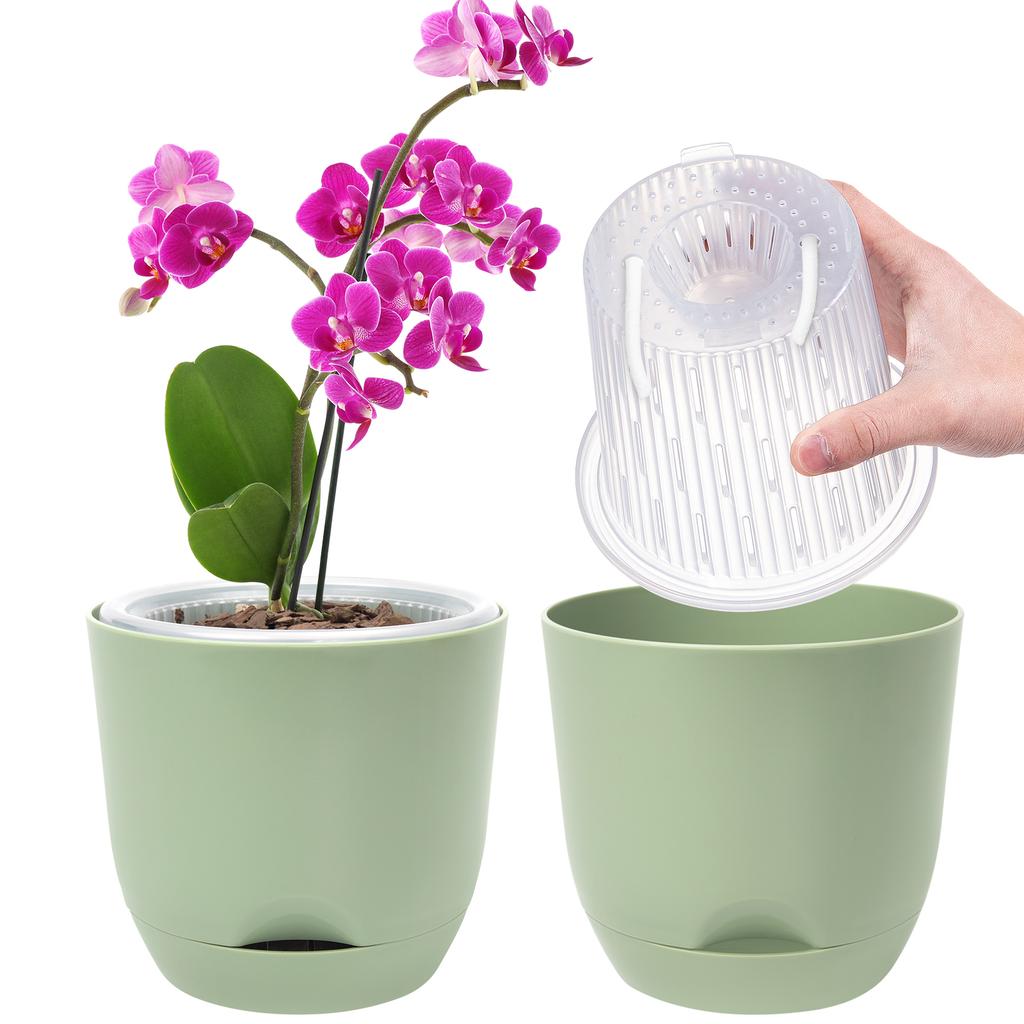 Orchid Pots with Holes for Repotting Flower Pot Plastic Orchid Pot Inner Clear Orchid Planter Self Watering Plant Pot with Injec