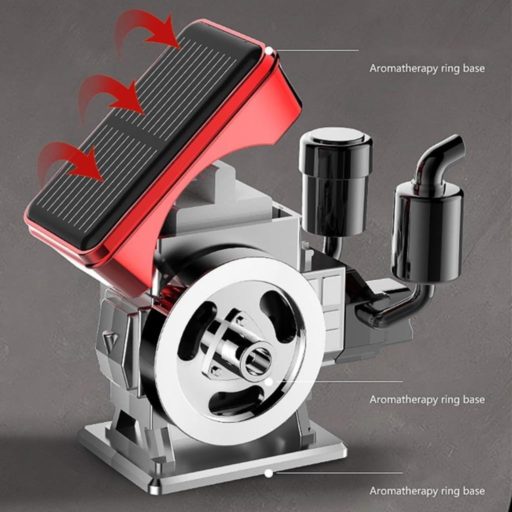 Solar Rotary Car Diffuser Analog Engine Design Purifier Compact ABS Silicone Scent Tablet No Batteries Required