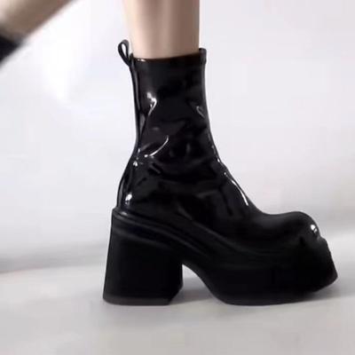 Spice Girl High Heel Wasserdichte Plateau Dicke Ferse Kurze Stiefel Damen 2025 Herbst Schwarz Mittlerer Schaft Skinny Stiefel Martin Stiefel ins