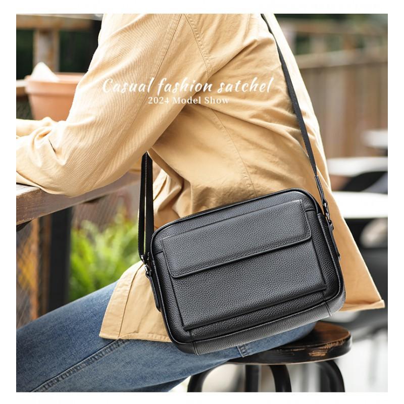 Crossbody Bag Men's Leather Casual Small Shoulder Korean Version Trendy High-end Feeling Top Layer Cowhide