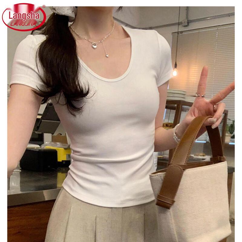 Langsha Women's Slim Fit U-Neck Short Sleeve T-Shirt