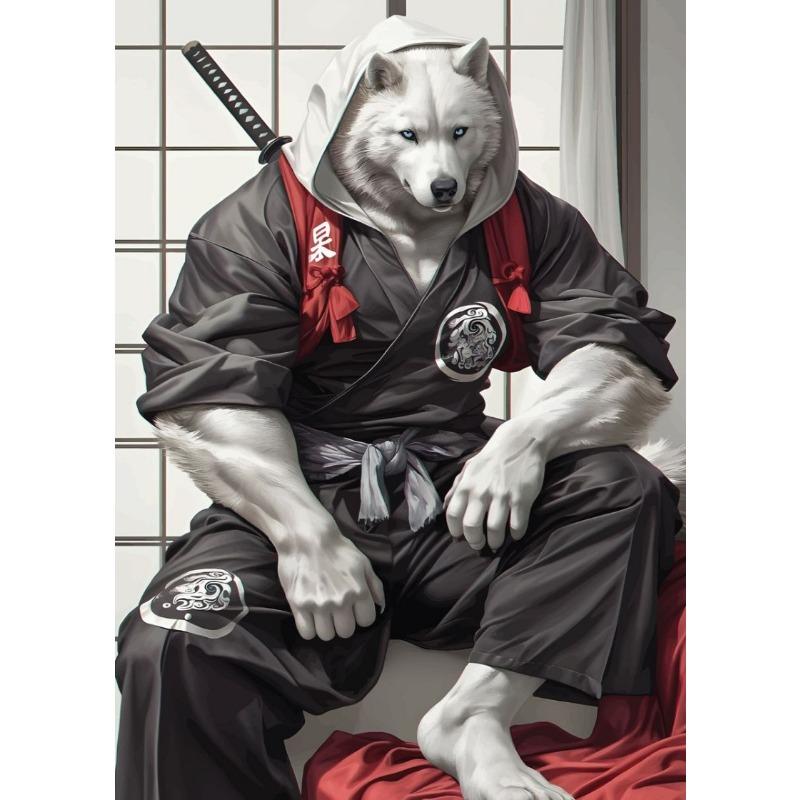 Interesting Animal Samurai White Cat Rhinoceros Tiger Wolf Abstract Poster Canvas Paintings Wall Art Pictures Home Decor