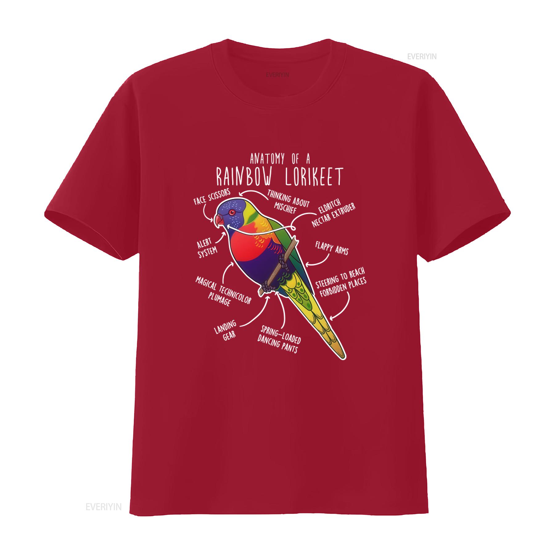 Rainbow Lorikeet T Shirt Funny Bird Lover Design with Cute Lory Parrot Anatomy Illustration Australian Animal for Mom Dad S
