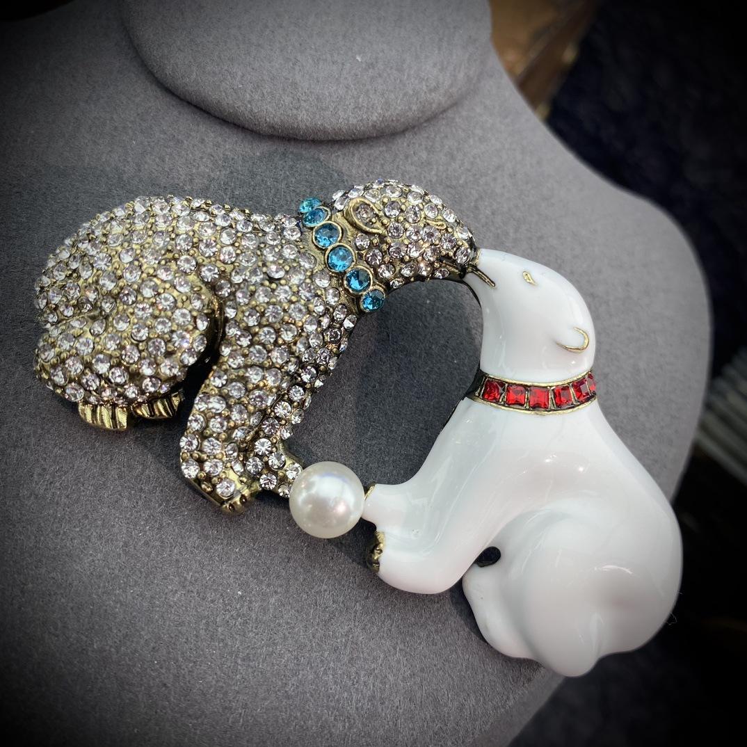 

Новая средневековая ручная работа эмаль ремесло горный хрусталь инкрустация пара медведей форма ретро мода универсальный модный дизайн брошь