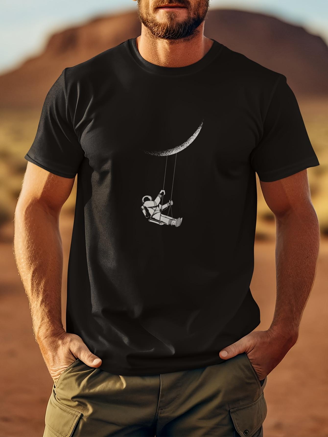 Heavyweight Cotton Astronaut Print T-shirt - White Shirt with Black Space Exploration Graphic S
