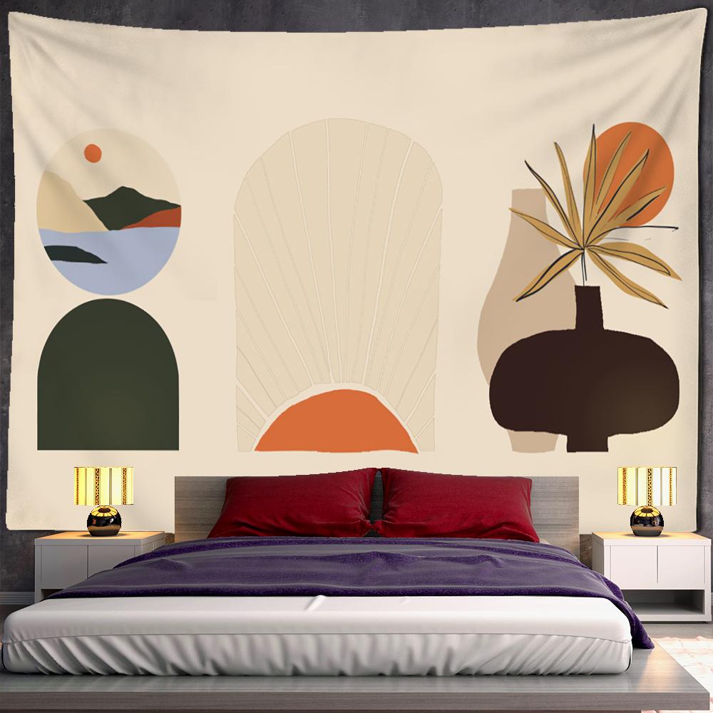 Ilustrație de linie simplă Tapiserie Agățat pe perete Pictură în ulei retro Stil boem În Decorul casei Fundal pânză
