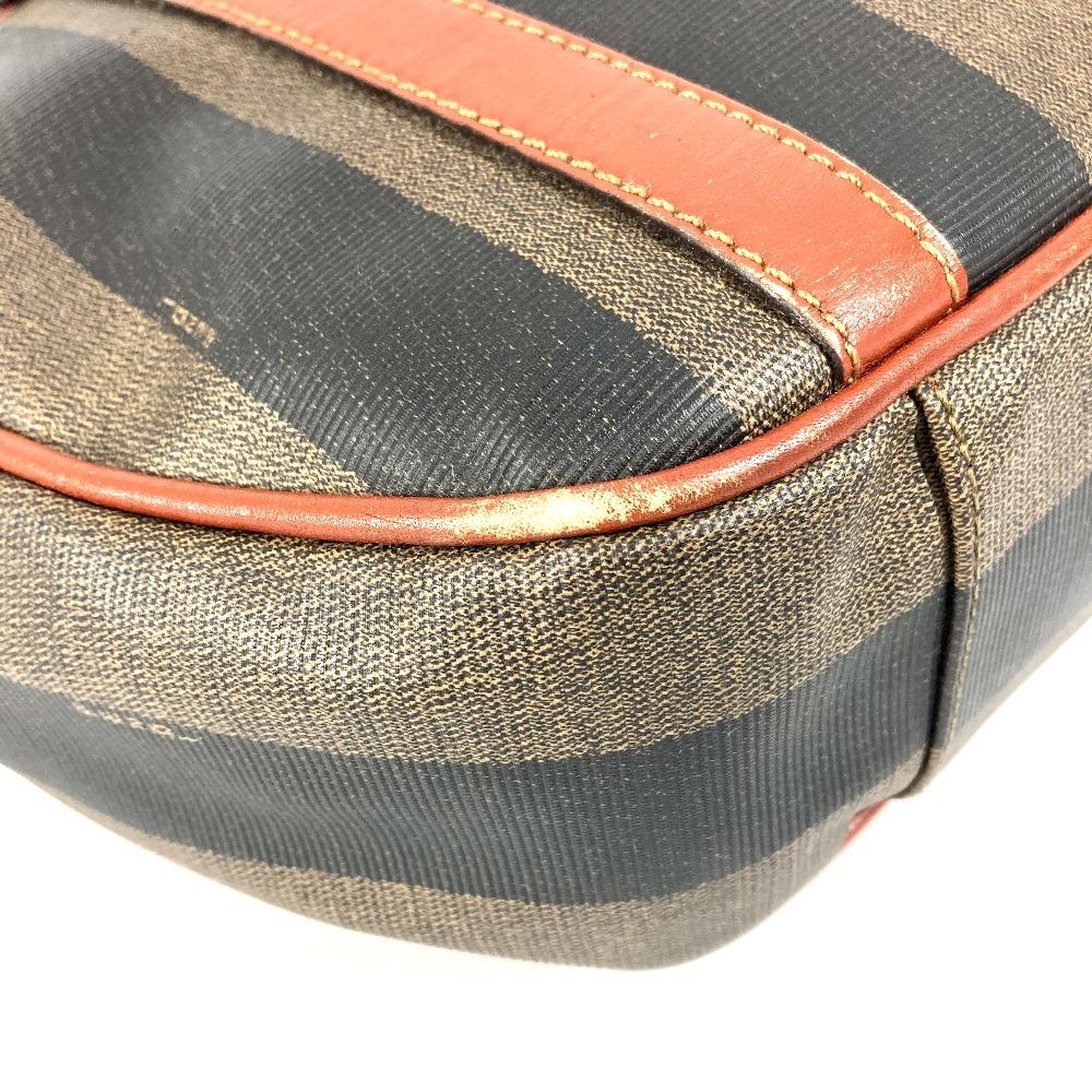 FENDI vintage Logo Pecan Tote Bag Flap Hand Bag PVC/Leather khaki/Brown