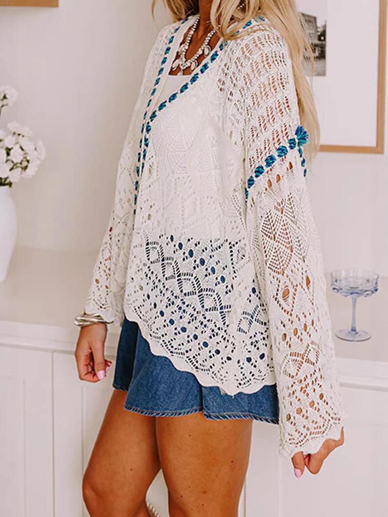 Sciarpa Versatile con Frange da Donna Taglie Forti Europea 2026 - Sottile, Lavorazione a Rete, Cardigan Primavera/Autunno, Maglieria alla Moda