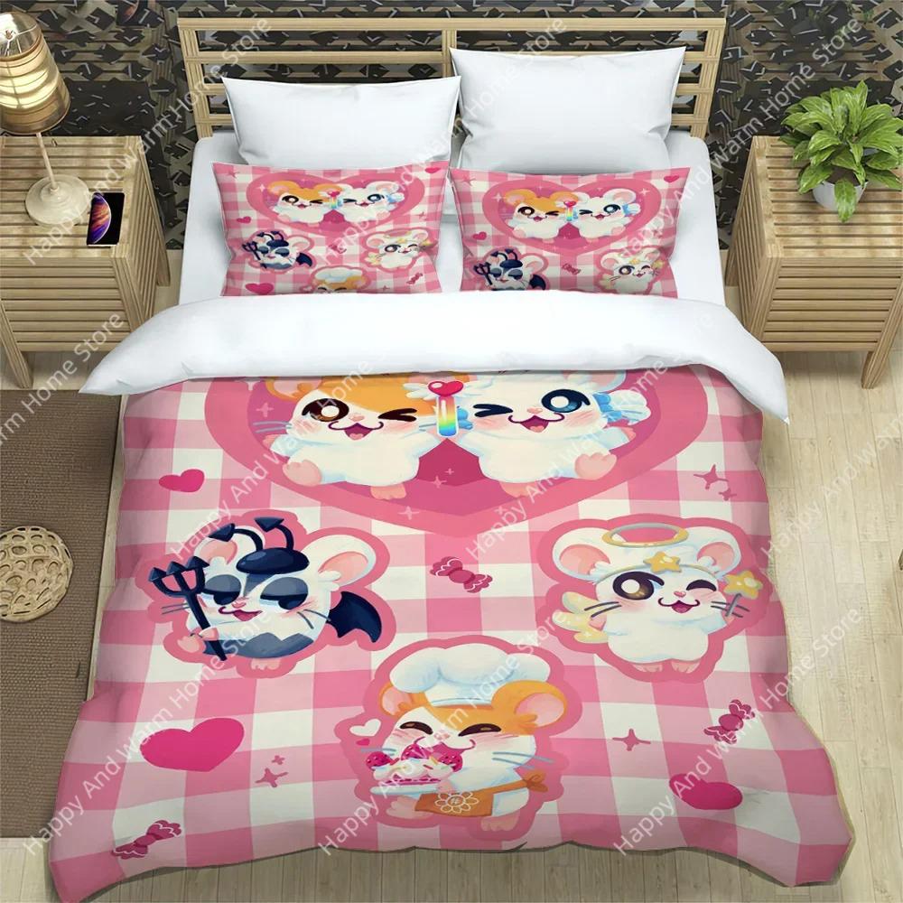 3D Printing Carton Lovely Hamtaro Beding Set Soft Duvet Cover Pilow Set Birthday Gift Children Comfortable Quilt Cover Beding Home Textiles