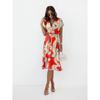 Printed Waist Dress Women's Clothing Summer Fashion Style Fashion Temperament Printed Short Sleeve V Neck Dress