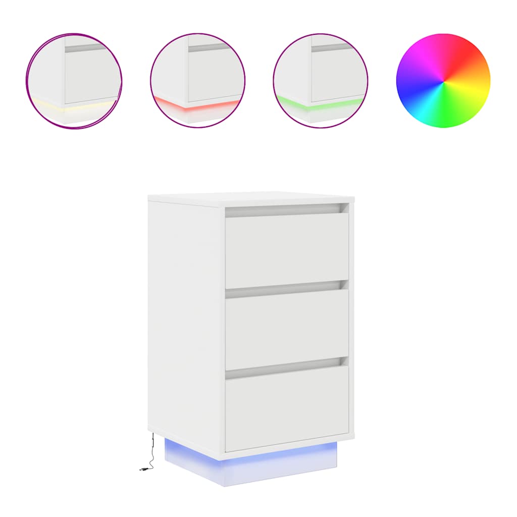 Nightstand with LED Lights White 38 x 34 x 65 cm