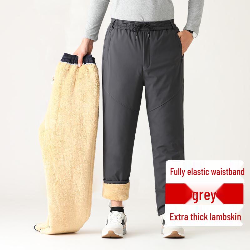 

Мужские зимние теплые брюки с высокой посадкой из овечьей шерсти - Толстые хлопковые брюки для мужчин среднего и пожилого возраста XL (90-110 jin)