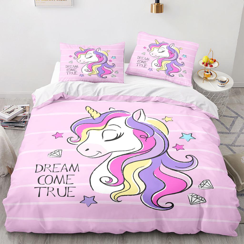 Cartoon Rainbow Unicorn Bedding Sets 135x200 Duvet Cover Set Pillowcases Queen Single Double Twin Size Bed Linen For Kids Girls