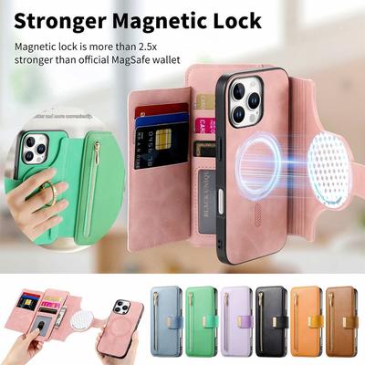 Étui portefeuille en cuir pour For Iphone 16E 16 Plus 15 Promax 14 13 12 11 Coque de téléphone Étui à rabat 2 en 1 Étui portefeuille avec porte-cartes magnétique