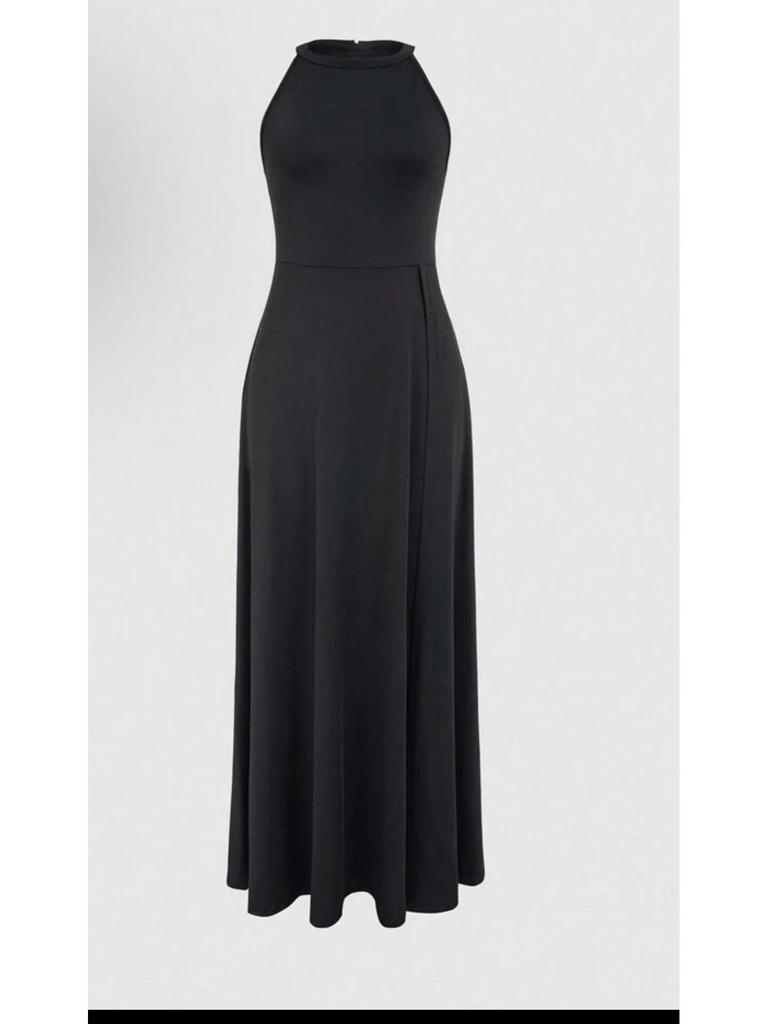 Women's Halterneck Sexy Evening Gown - Summer 2026 Slit Banquet Long Dress, Solid Color Formal Wear