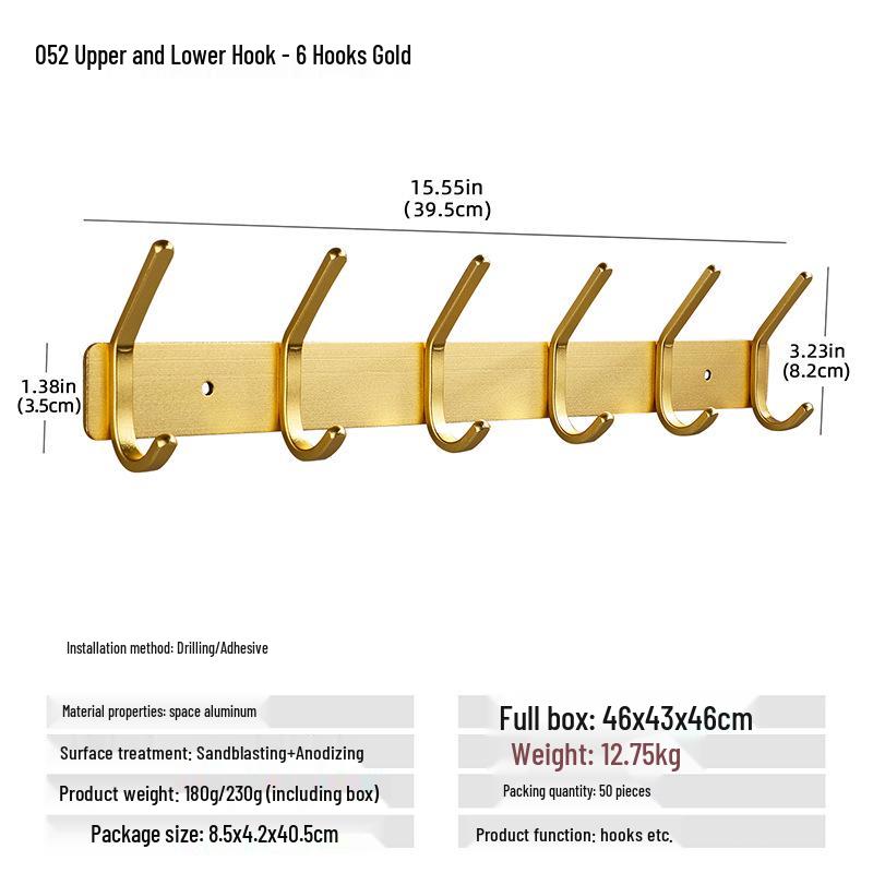 Wall-Mounted Black Aluminum Clothes Hook Rack