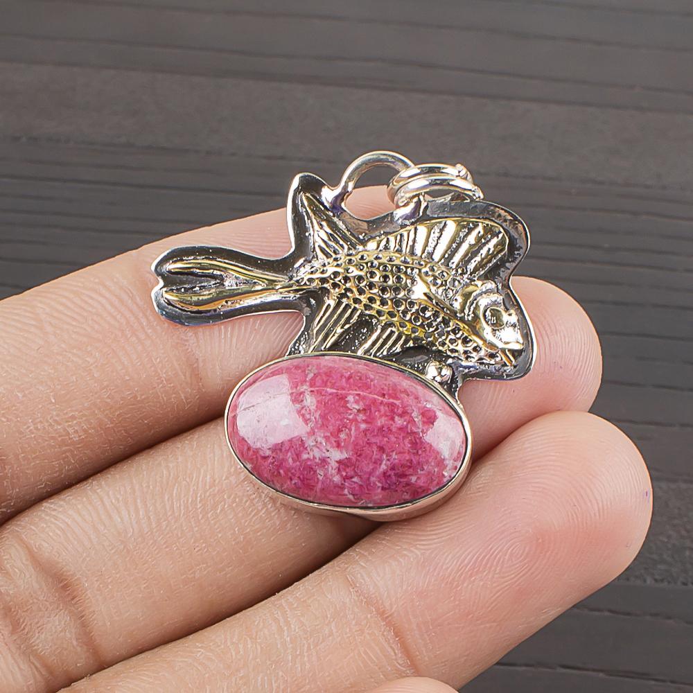 Natural Thulite Gemstone 925 Sterling Silver Jewelry Designer Pendant 1.22  AJP-2259