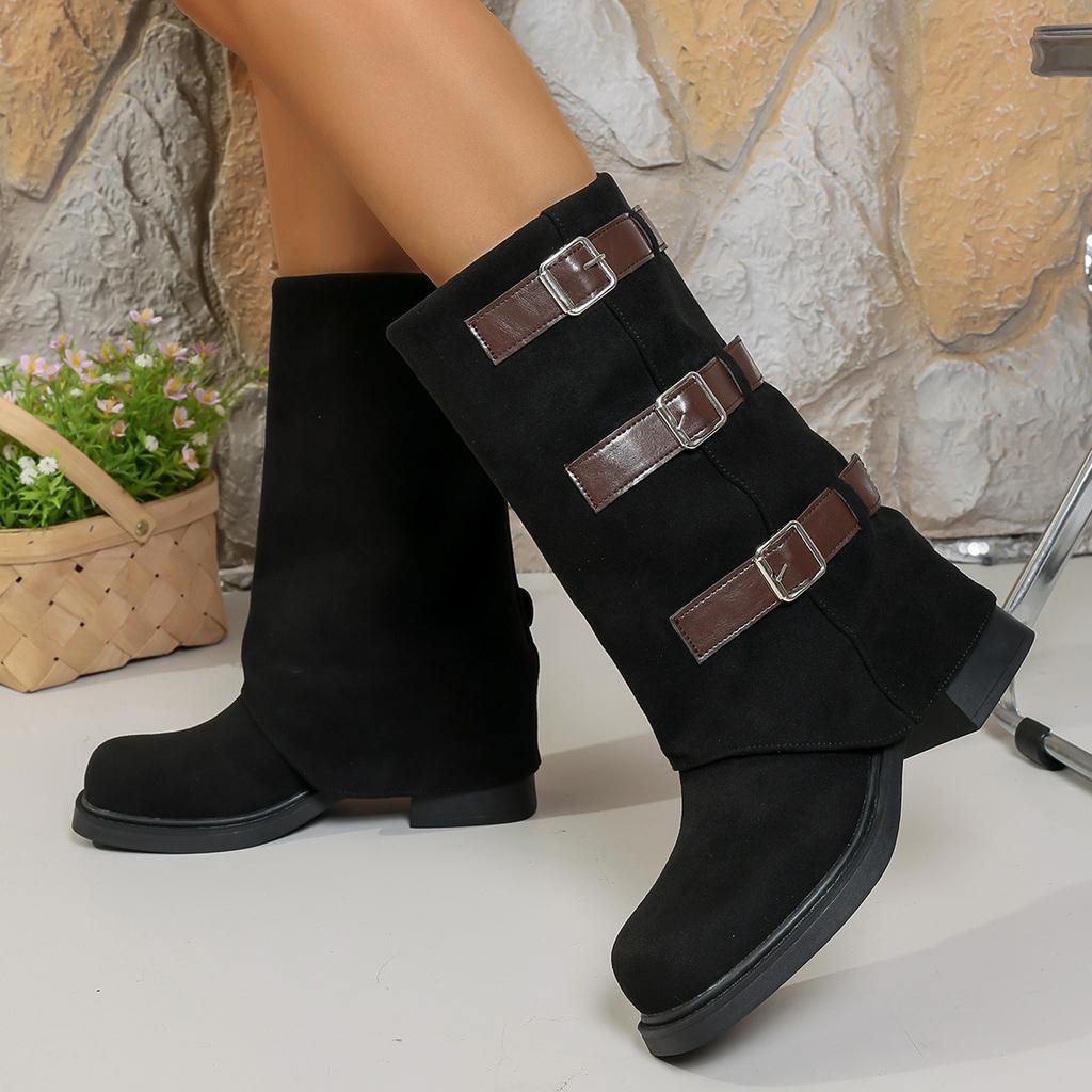 2025 Niche Retro Block Heel Mid-High Boots Western Cowboy Stack Boots Knight Boots Pre-Fall French Women's Boots