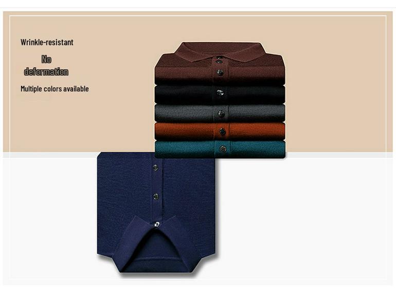 2025 Winter Machine Washable 100% Wool Men's Lapel Sweater - Warm, Solid Color, Versatile Casual Wear for Middle-Aged Dads