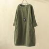 Women's Round Neck Long Sleeve Corduroy Midi Dress Loose A-Line Dress Vintage Retro Solid Color Casual Plus Size Shift Dress
