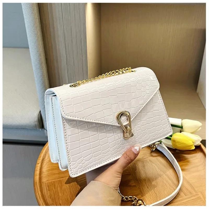 Women's PU Leather Square Bag Purse with Crocodile Pattern Crossbody Handbag Daily Phone Clutch Shoulder Bag for Ladies