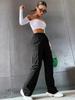Pantaloni da Lavoro Americani Retro a Vita Alta a Gamba Larga da Donna - Traspiranti, Casual ed Eleganti per l'Estate