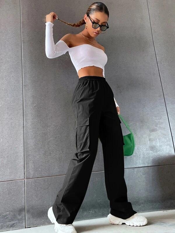 Pantaloni da Lavoro Americani Retro a Vita Alta a Gamba Larga da Donna - Traspiranti, Casual ed Eleganti per l'Estate
