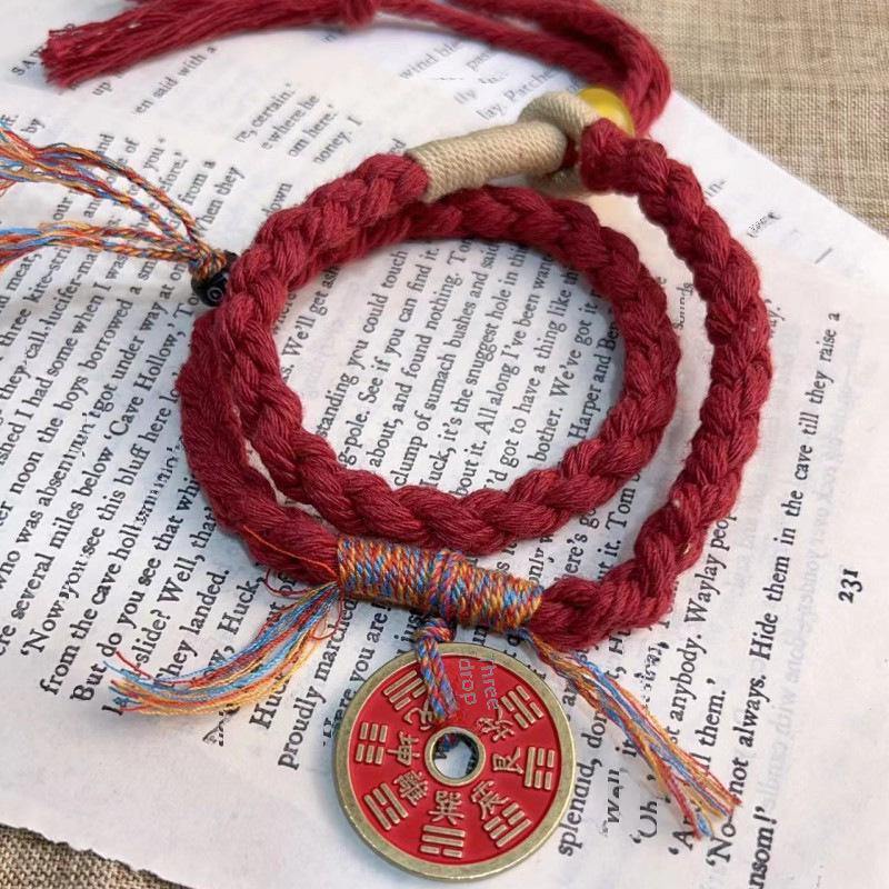 Chinese Mountain Ghost Money Hand-Woven Cinnabar Bracelet
