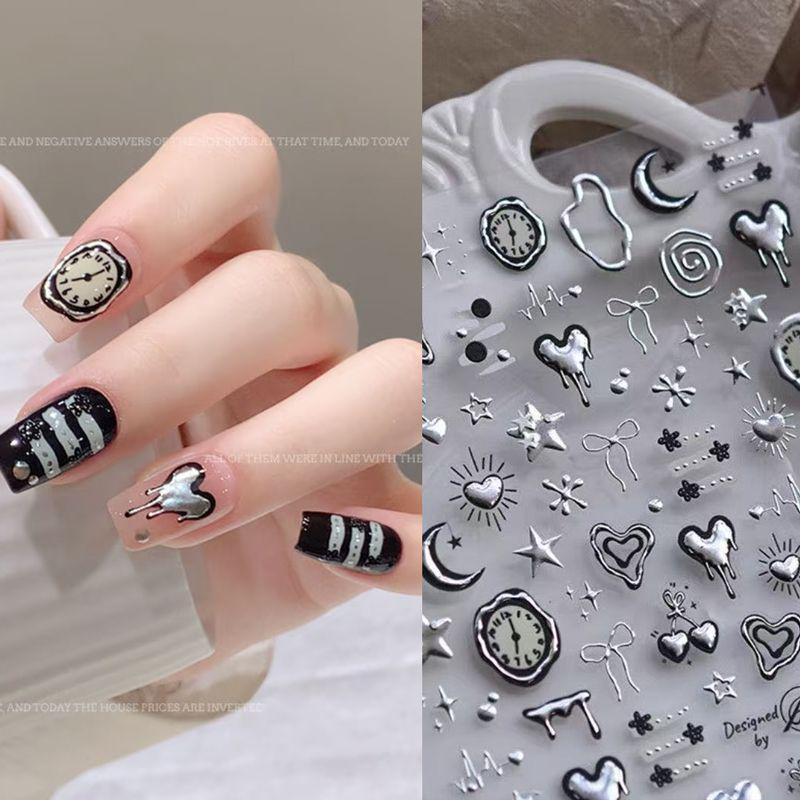 2025 Gold Plated Star & Moon 3D Embossed Nail Art Stickers with Adhesive Backing