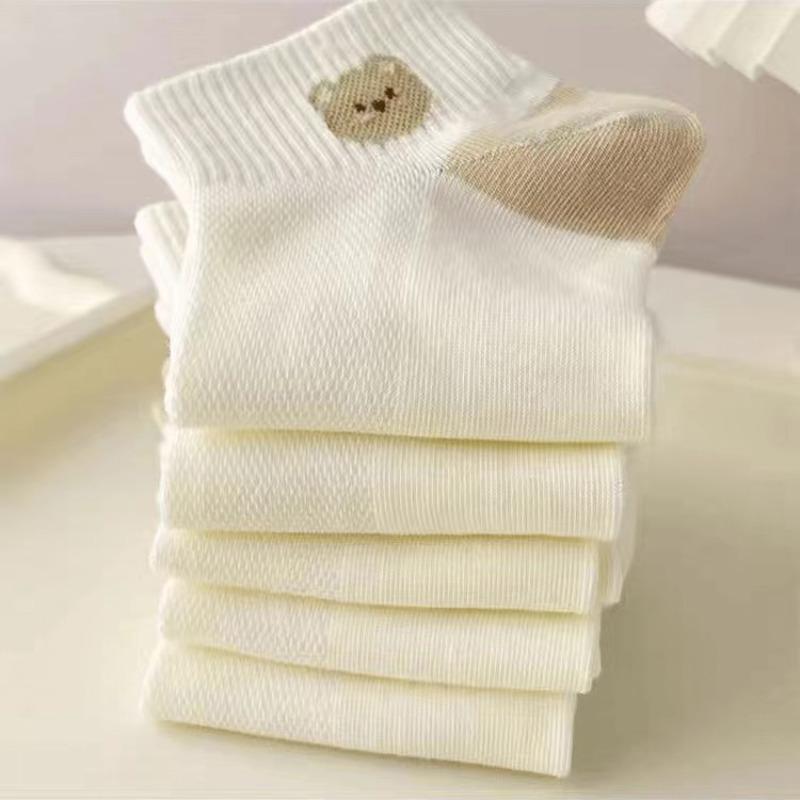 5 pairs/Pack Spring Summer Women's Socks Cute Short Socks Korean Style Bear Smile Face Letters Print Ankle Socks