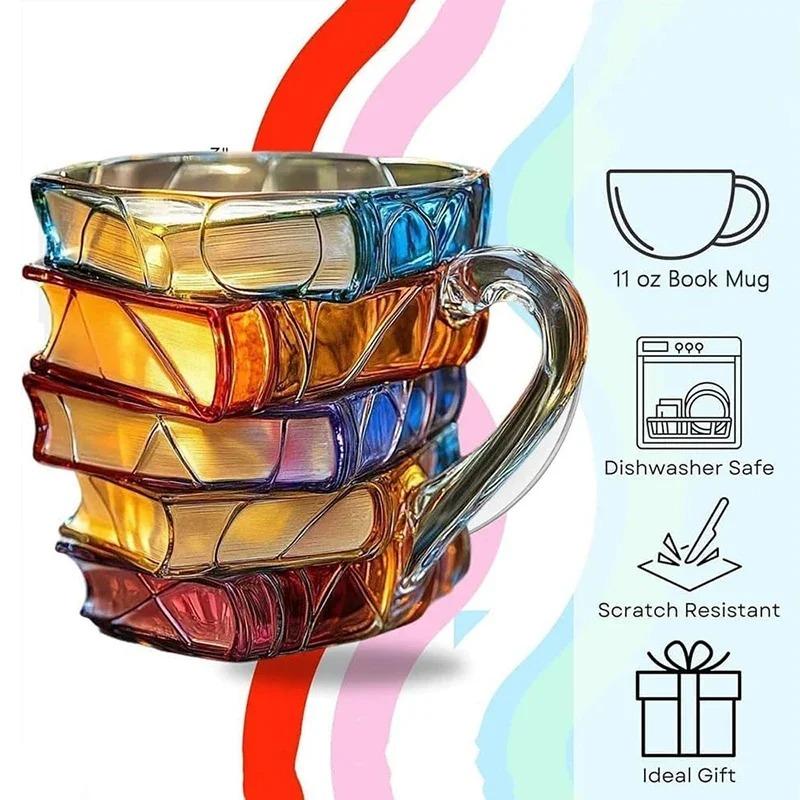 11oz Painted Book Mug Novelty 3d Painted Books Coffee Mug Unique Colorful Resin Books Stack Coffee Cup Collection Gifts