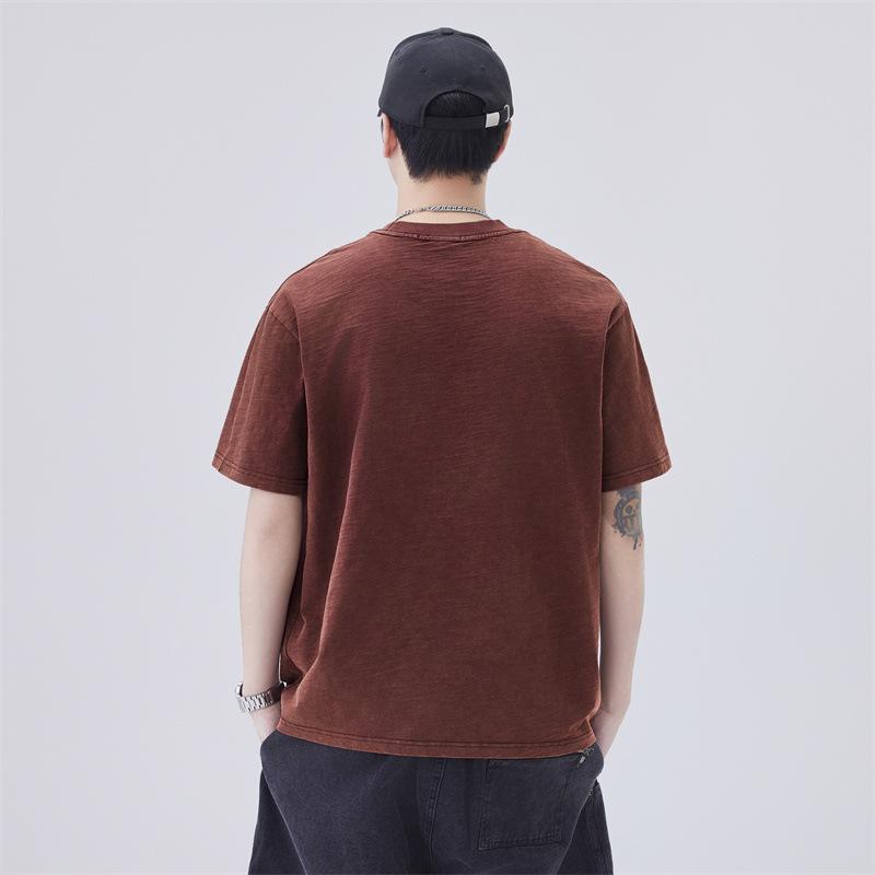 Neues Sommer-Herren-Kurzarm-T-Schulter Heavy Wash-up-Marke Schulterabfall Schulterabfall Englisch Dreidimensional Stickerei Kurzarm