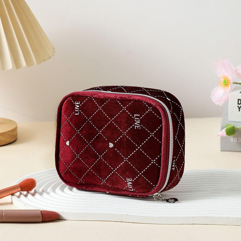 Portable Cute Square Cosmetic Bag Zipper Closure Mini Makeup Bag Travel Accessories
