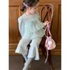 Girls Fashion Two-Piece Set - Spring-Autumn New Style | Tulle Top with Trendy Heart Decorations & Solid Color Sweet Pants for Girls