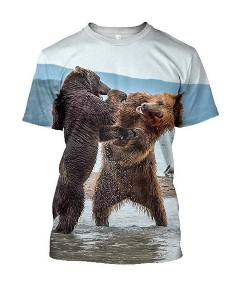 Mode Bärengrafik T-Shirts Sommer Trend Kurzarm O-Ausschnitt 3D Tiere Gedruckt Jäger T-Shirts Lässig Outdoor Sport Herren T-Shirts