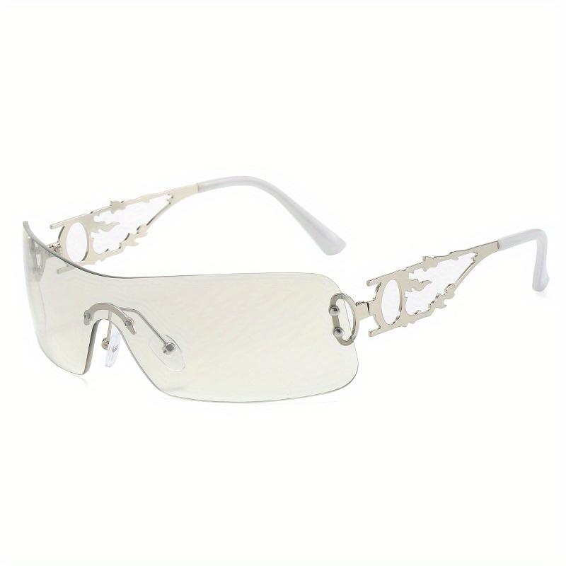 One-Piece Rimless  Wrap Around Fashion Sunglasses For Women Men With Hollow Temple Hip Hop Outdoor Eyewear
