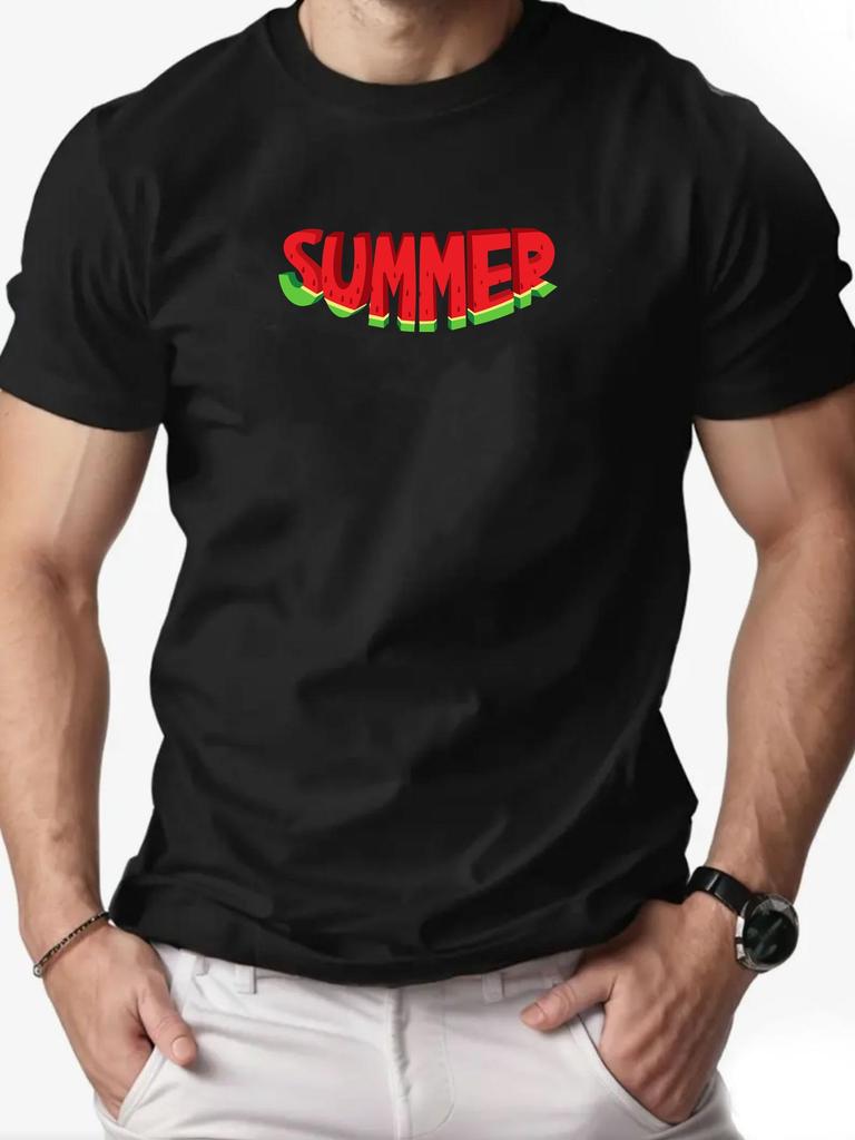 Mens cotton Tshirt watermelon character SUMMER summer round neck short sleeve graphic breathable fashion casual Tshirt