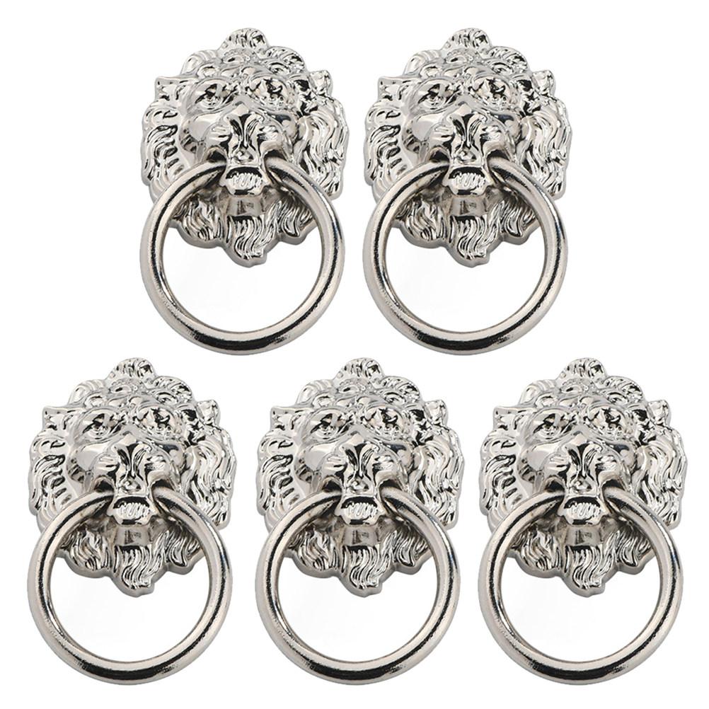 

5Pcs Vintage Lion Head Pulling Handle Zinc Alloy Cabinet Pull Knobs Elegant Furniture Hardware for Drawer Closet Storage Upgrade срібний