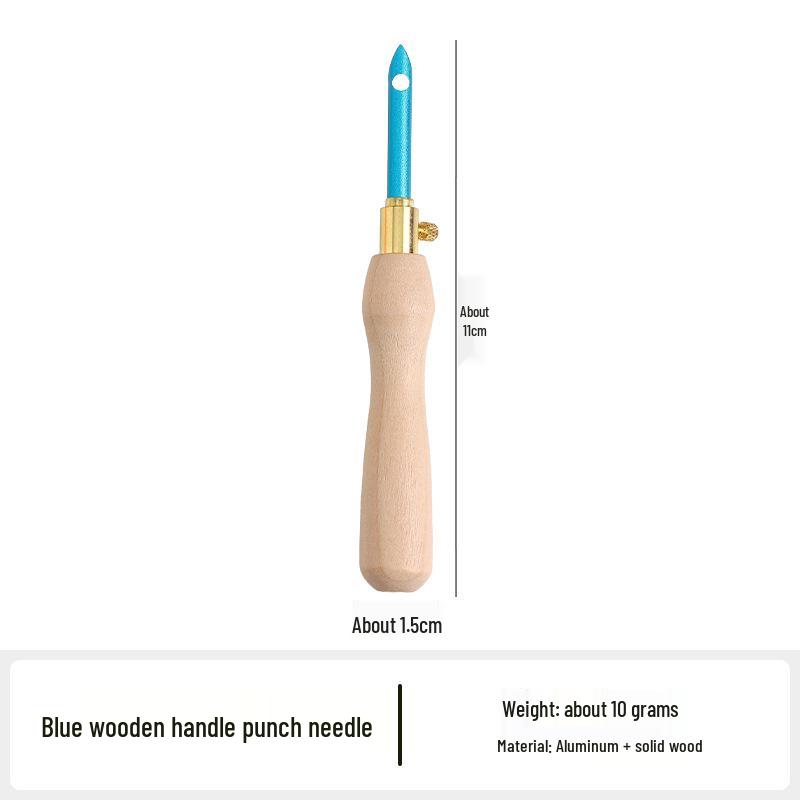 Wooden Handle Russian Punch Needle Tool with Gold-Plated Head for Chunky Yarn Embroidery