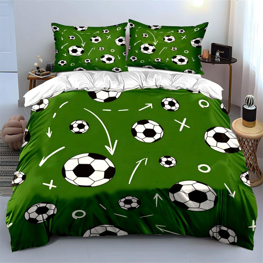 Fußballmuster Grün Design Bettwäsche Bettbezug Set  (1*Bettbezug 2*Kissenbezüge, ohne Bettdecke)