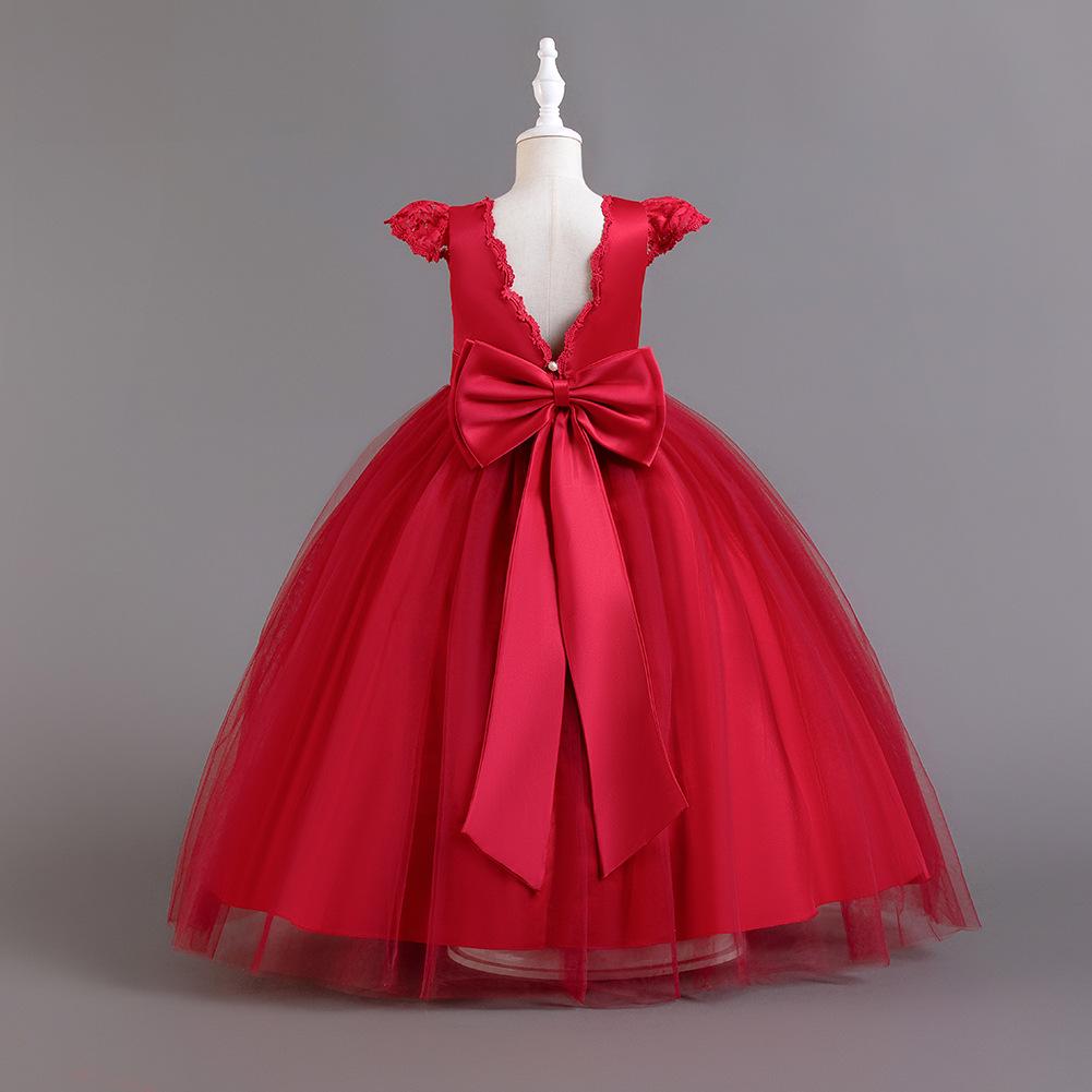 Champagne Big Bowknot European Lace Wedding Bridesmaid Dress Is Suitable For Girls' Spring Long Piano Evening Performance Attire