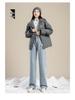 2023 Women's Korean Style Fleece-Lined High-Waisted Wide-Leg Jeans - Winter Slimming, Versatile, Loose, Straight-Leg Trend