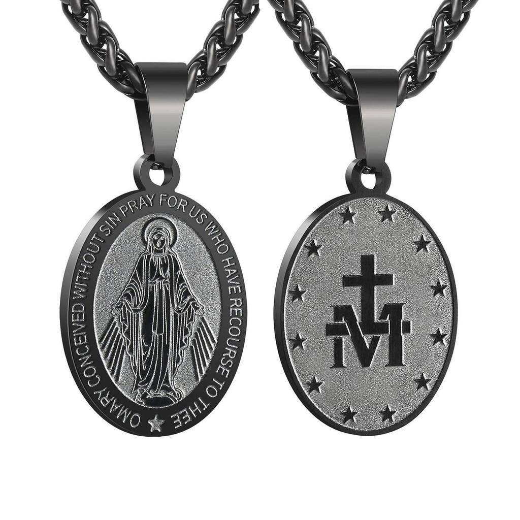 Virgin Mary Pendant Necklace for Women Amulet Christian Prayer Stainless Steel Jewelry Gift