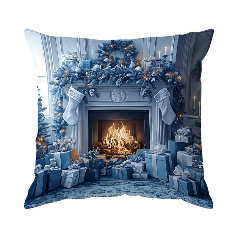 Blue Christmas Decoration Cushion Pillowcase Printed Polyester Throw Pillowcover Decorative Sofa Cushion Pillowslip