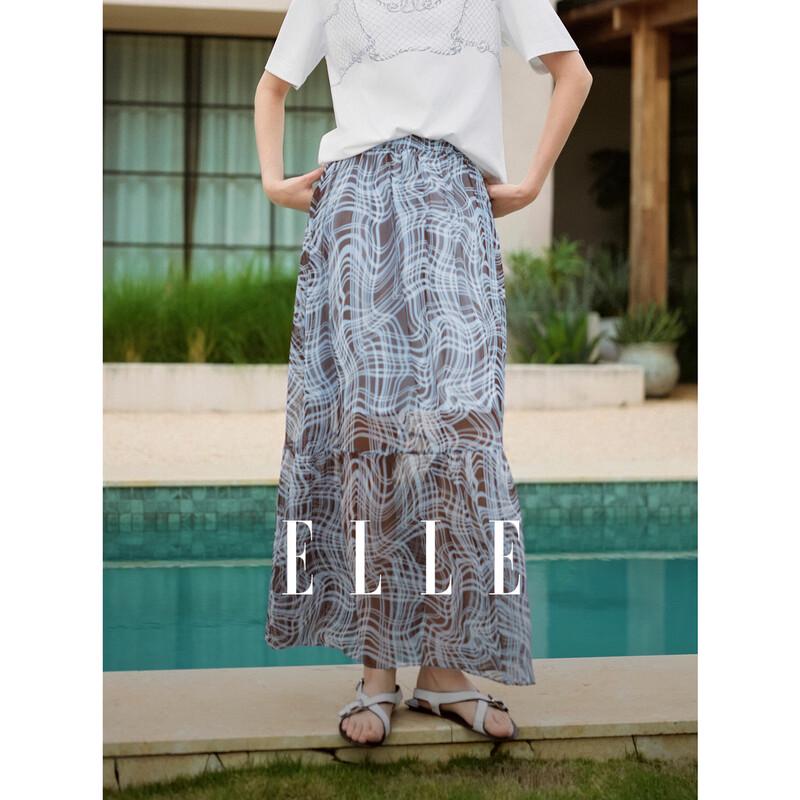 ELLE Graphic Print Elastic Waist A-Line Skirt XL