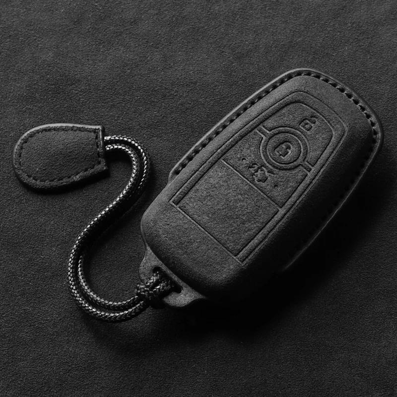 Leather Car Key Case Cover Holder Keychain Shell for Ford Mustang Explorer Edge Mondeo F150 F250 F350 F450 F550 2019 2020 Key