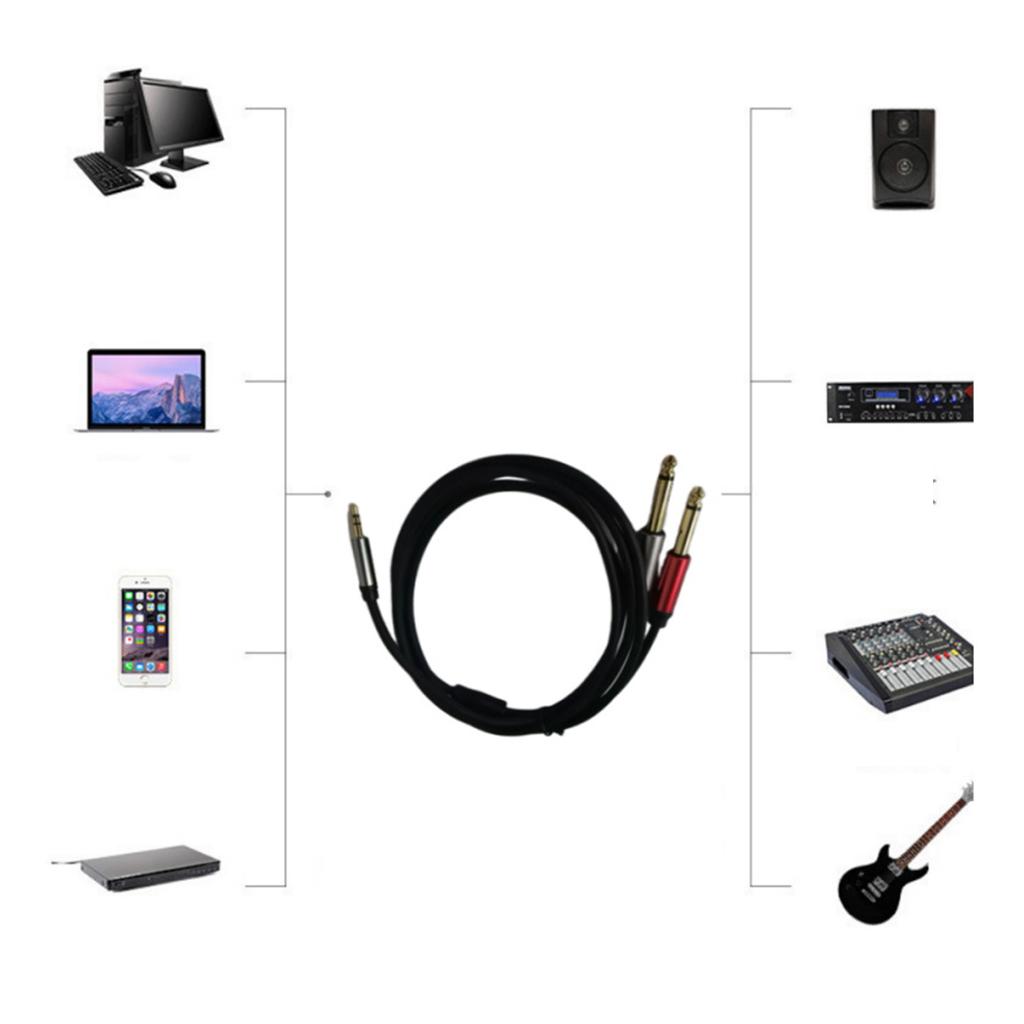 3.5mm Male Jack to 2x6.35mm Male Adapter Cable 3.5 to 6.35 mm TRS Mono Male Audio Aux Socket Converter Cord Wire